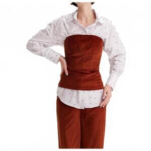 NEW THEO THE LABEL clotho corduroy strapless bustier top in cinnamon